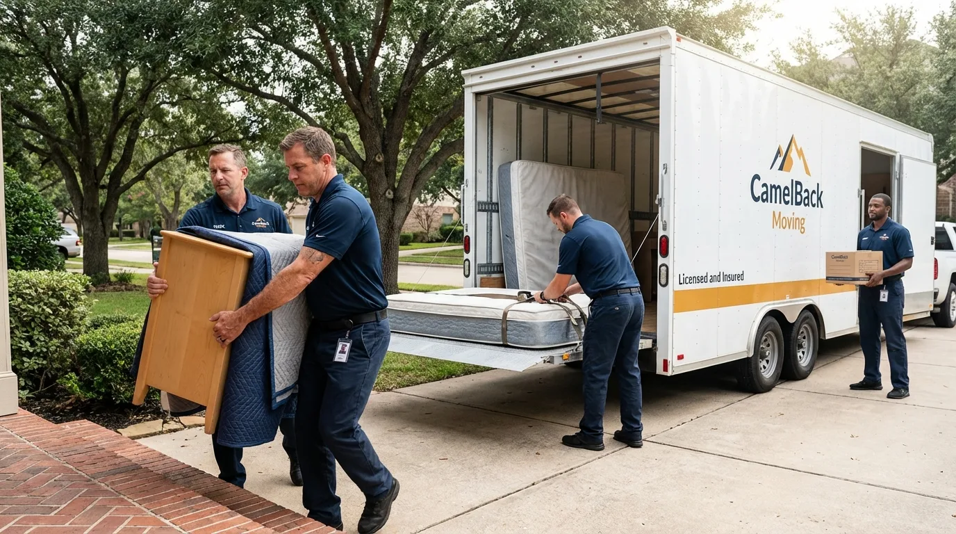 Crew loading residential truck for cross-state move from Terrebonne, OR